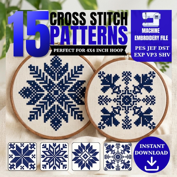 15 Snowflake Cross Stitch Set Machine Embroidery Pattern