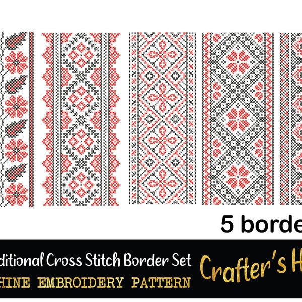 Traditional Folk Cross Stitch Border Set Machine Embroidery Pattern