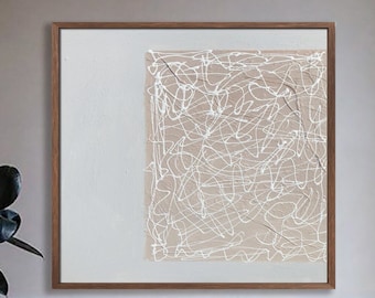 Large Abstract Canvas Painting: White Texture, Bohemian Art
