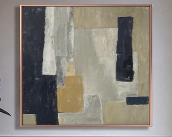Large Abstract Canvas Painting: Gray 3D Texture, Bohemian Minimalist Art