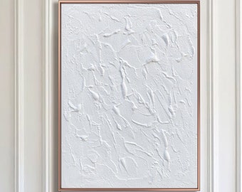 Large White 3D Textured Painting: Abstract Acrylic Art