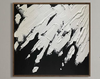 Large Black and White Abstract Painting: Minimalist Studio Art