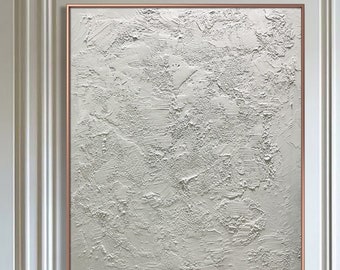 Large Beige Abstract Painting on Canvas: 3D Texture, Minimalist Art