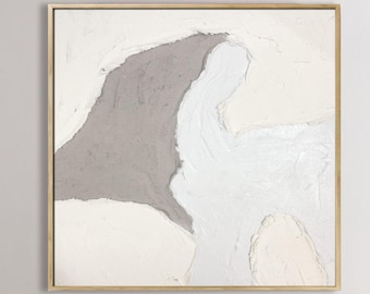 Large Beige Abstract Painting: Textured Brush Stroke Wall Art