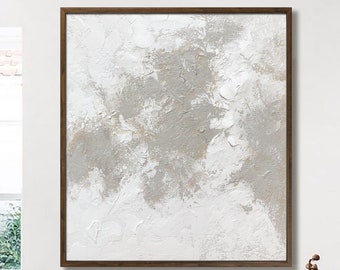 Large Nordic painting, white beige 3D textured abstract, oil on canvas, Bohemian abstract, original abstract, minimalist