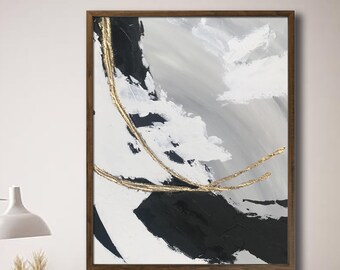 Large Grey Abstract Painting: Brushstroke Bohemian Wall Art