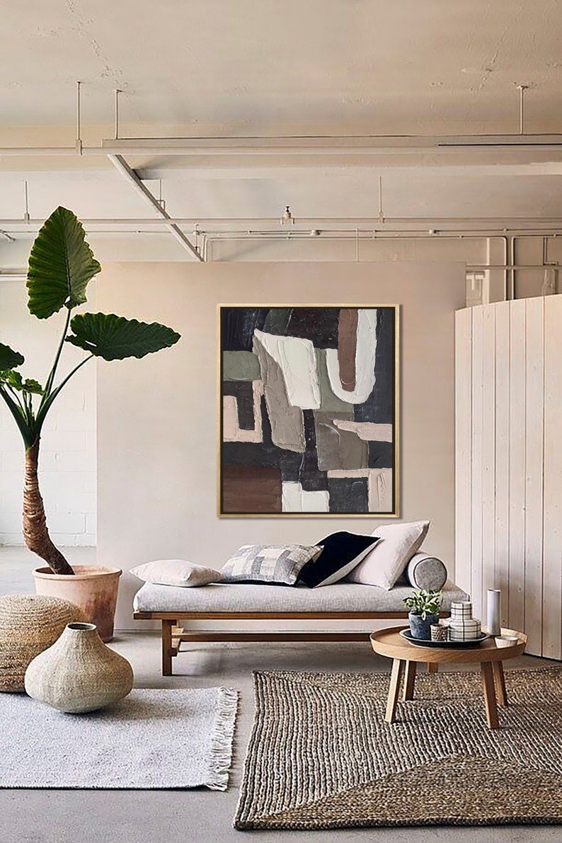 Oversized Wall Art. Black Brown 3d Texture Abstract, Living Room