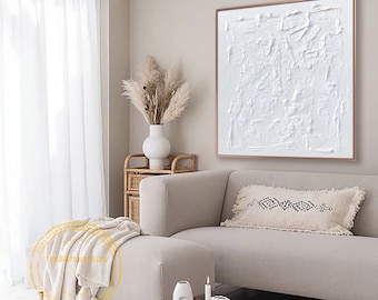 Large White 3D Textured Painting: Abstract Acrylic Art
