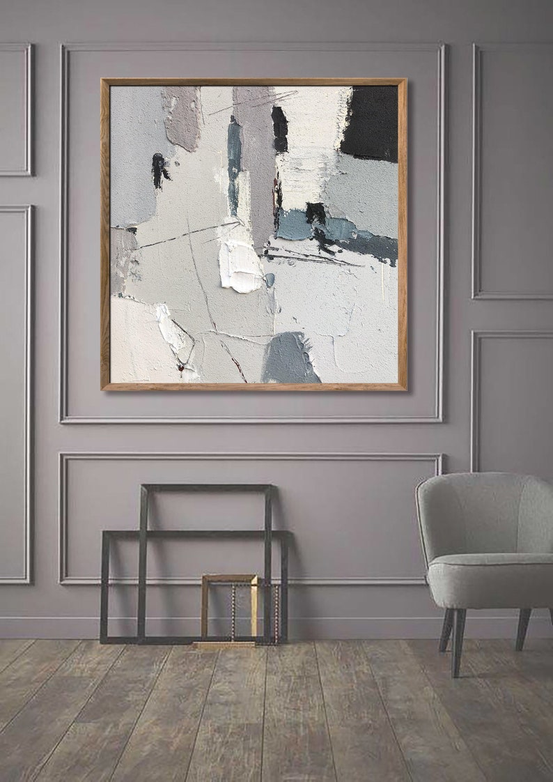 Oversized Abstract Painting, Light Blue 3D Textured Abstraction, Oil on Canvas, Bohemian