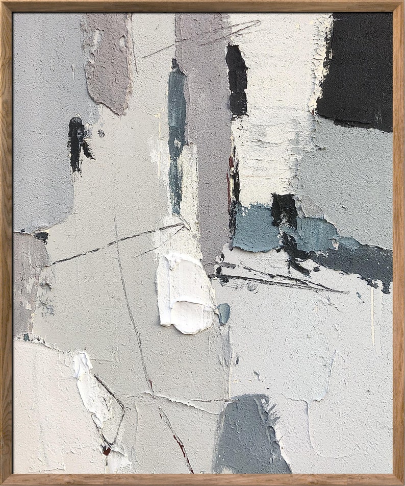 Oversized Abstract Painting, Light Blue 3D Textured Abstraction, Oil on Canvas, Bohemian