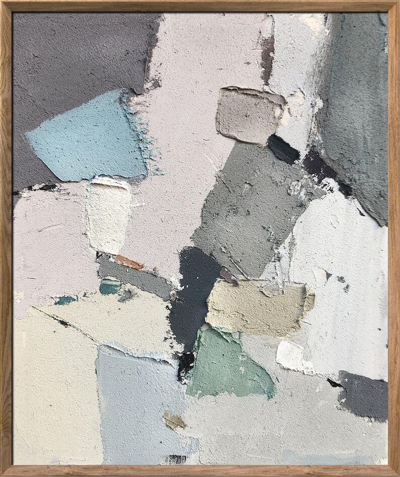 Oversized Abstract Painting, Light Blue 3D Textured Abstraction, Oil on Canvas, Bohemian