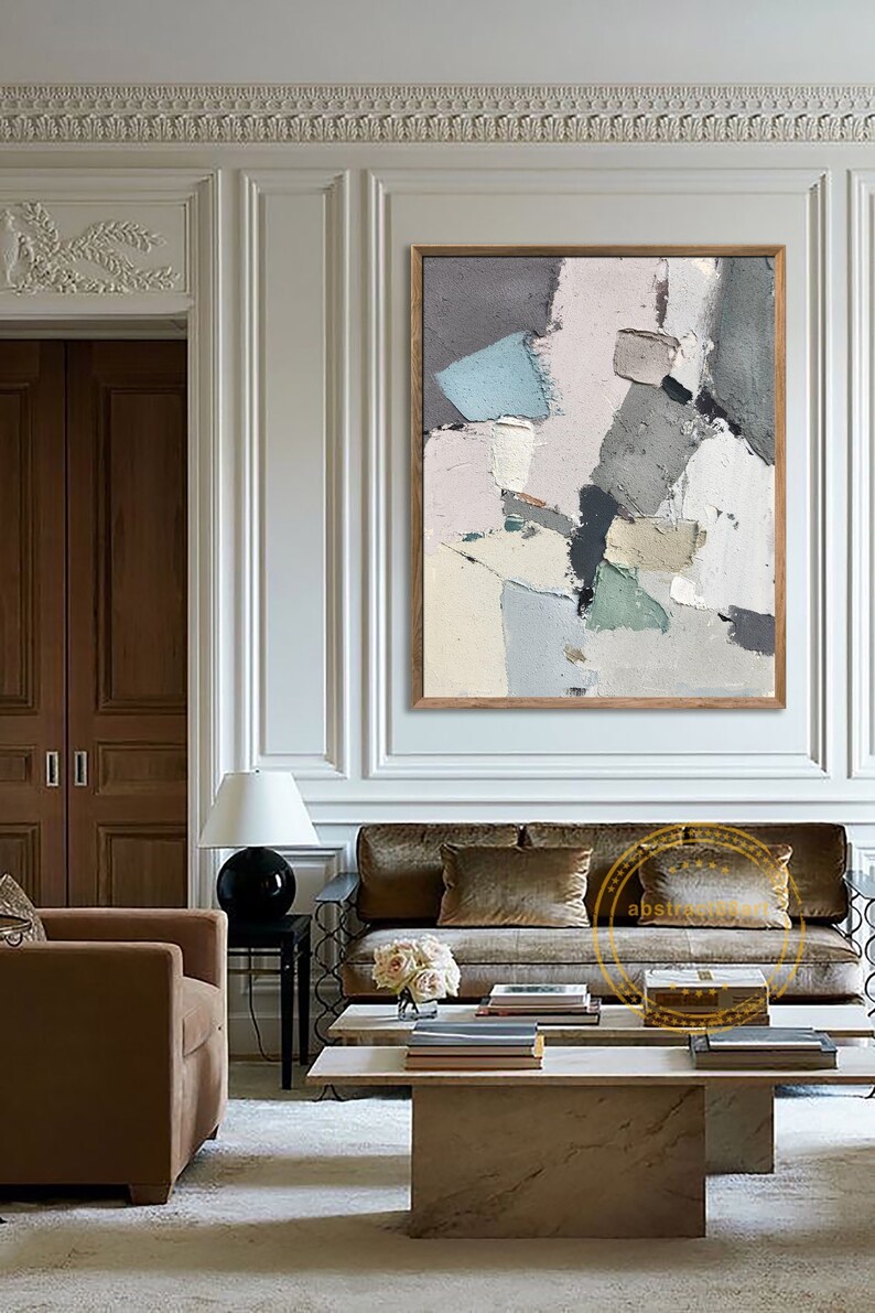 Oversized Abstract Painting, Light Blue 3D Textured Abstraction, Oil on Canvas, Bohemian