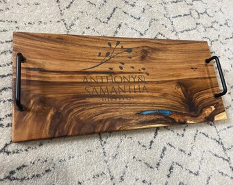 Custom Made Charcuterie Board / Personalised Serving Board with Handles / Solid Acacia Serving Board / Newly Wed Gift / Christmas Gift