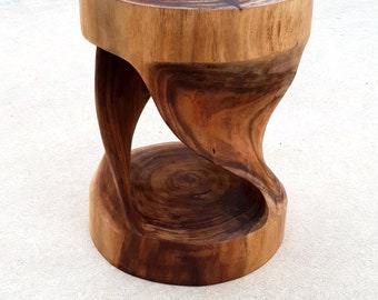 Live Edge Round Monkeypod Wood Ottoman/Stool | Monkeypod Wood Solid Timber Stool | Home Decor | Child-Friendly Design | Display Items |