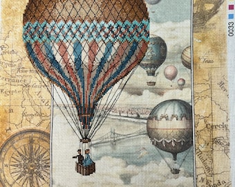 Hot air balloon Handmade Cross stitch completed