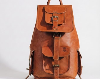 Personalized Handmade Goat Leather Laptop Backpack, Vintage Travel Rucksack