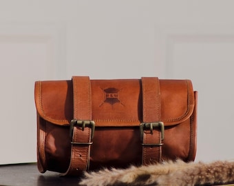 Handmade Full Grain Leather Motorcycle Tool Bag - Vintage Handlebar Luggage