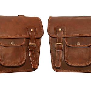 Sacoches de selle de moto en cuir faites main – 2 sacoches combinées | Sacs à bagages latéraux pour Royal Enfield, Harley, Cruiser