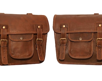 Handmade Goat Leather Motorcycle Saddle Bags Vintage Style 2 Pcs