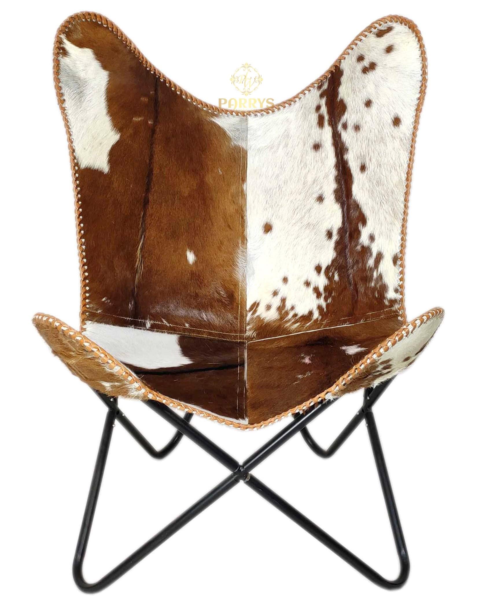 Cowhide Butterfly Chair, Boho Leather Accent Chair for Living Room