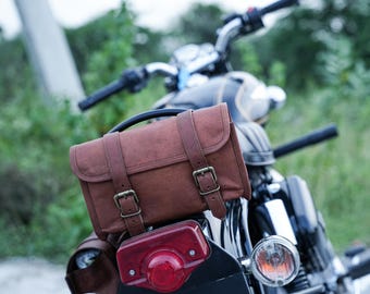 Handmade Goat Leather Motorcycle Saddlebag - Vintage Brown Biker Pannier