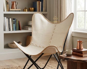 Handmade Buffalo Leather Butterfly Chair: Vintage Industrial Accent Decor
