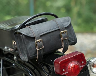 Handgemaakte geitenleren motorzadeltas - vintage biker gereedschapstas - cadeau voor motorrijder