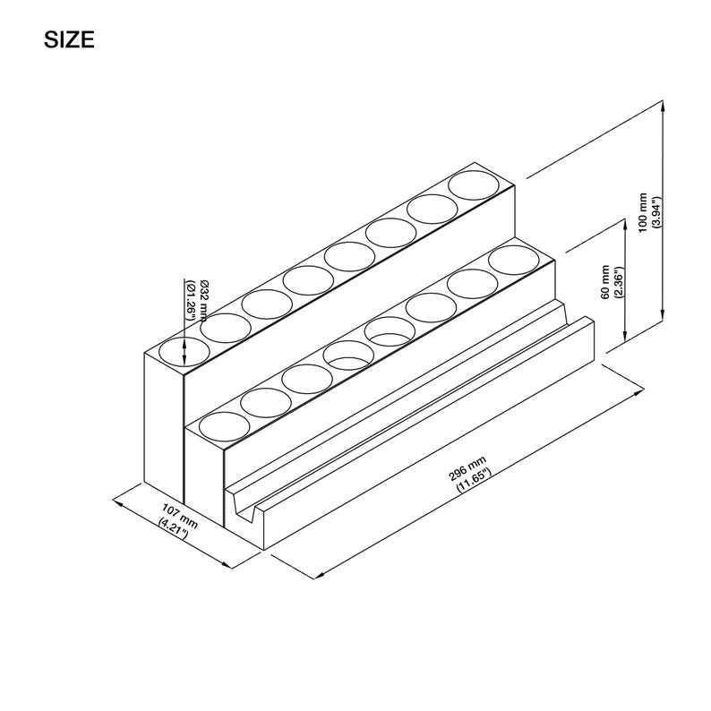 Puede incluir: Un organizador de metal blanco con 10 agujeros redondos para guardar tubos de pintura. El organizador mide 296 mm de largo, 100 mm de alto y 60 mm de ancho.