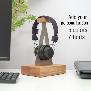 Personalized Headphone Stand - Wood and Steel, Industrial design.