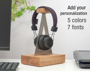 Personalized Headphone Stand - Wood and Steel, Industrial design.