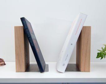Wooden bookends, Solid wood and Steel, Booklover gift for bibliophile friends, Shelf Accessorie.
