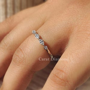 Marquise and Round Lab Grown Diamond Wedding Ring Single Prong half Eternity Stackable/Matching Lab Diamond Ring