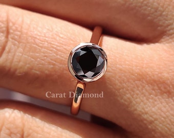 Black Moissanite Ring, Bezel Set, and Cathedral Set Wedding Ring, Solitaire Round Cut Moissanite Engagement Ring, Gifts For Women