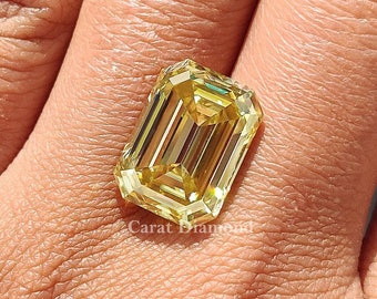 Canary Yellow Emerald Cut Loose Moissanite, Step Cut Moissanite For Pendant, Gifts For Her