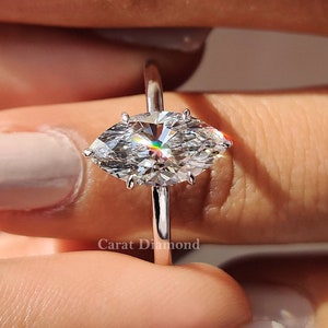 Hidden Halo Marquise Engagement Ring IGI Certifed Lab Created Diamond 6 Prong Cathedral Setting Proposal Ring