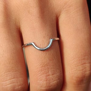 Plain Gold Wedding Band 14k Solid Gold U Shaped Minimalist Bridal Wedding Stackable Ring Chevron Comfort Fit Engagement Band Gift For Women