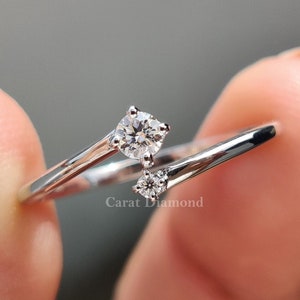 Moissanite Open Cuff Ring, 0.09 TW Round Colorless Moissanite Two Stone Wedding Band, Stackable Promise Ring, Open Gap Bypass Band For Women
