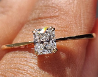 Minimalist Lab Grown Diamond Solitaire Engagement Ring Double Prong Setting Diamond Wedding Ring For Women