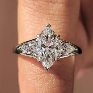 Marquise and Pear Diamond Ring, Three Stone Lab Grown Diamond Engagement Ring, Wedding Ring for Women, Anniversary Gifts for Her