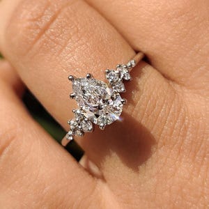 Pear Cut Lab Grown Diamond Engagement Ring: Zigzag Wedding Band