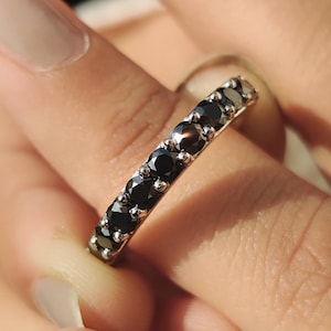 Black Moissanite Wedding Band for Women 3/4th Eternity Stackable Band for Her