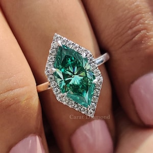 Beautiful Dutch Marquise Halo Engagement Ring, 2.97 TW Green Dutch Marquise Diamond Ring, Handmade Moissanite Ring, Wedding Ring For Fiancee