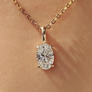 Yellow Gold Oval Cut Diamond Solitaire Pendant, Classic Single Lab Grown Diamond Wedding Pendant for Her, Anniversary/Birthday Gifts