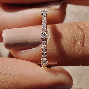 Round Moissanite Pave Set Wedding Band, Stackable Half Eternity Band for Women, Anniversary Gifts, Bridal Set, Ring for Women