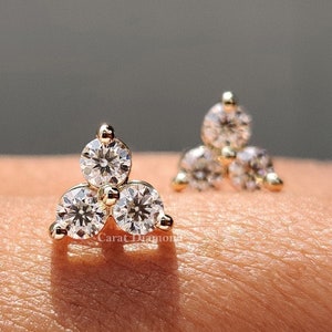 Three Stone Moissanite Stud Earrings For Women, Round Cut Moissanite Earrings, Birthday/Anniversary Gift For Her