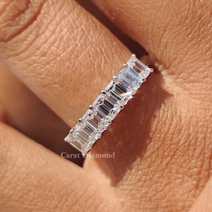 Emerald Cut Diamond Wedding Band 7 Stone Lab Created Diamond Anniversary Ring Half Eternity Proposal Ring Band For Women