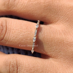 Half Eternity Marquise and Round Diamond Wedding Ring Lab Grown Diamond Stackable Band Anniversary Gifts For Women