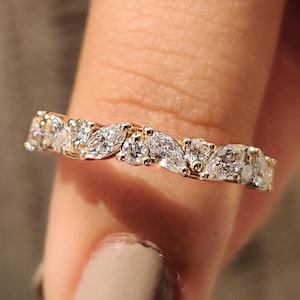 Fedina nuziale con diamanti taglio marquise e taglio rotondo, per donna, anelli impilabili per donna, regalo di anniversario