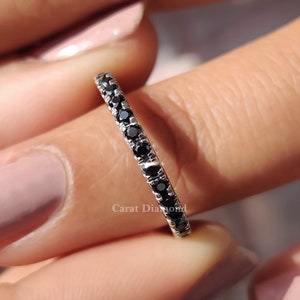 Black Moissanite Wedding Band, 1.70mm Round Cut Moissanite Half Eternity Band, Matching Band, Stackable Band For Women, Anniversary Gifts