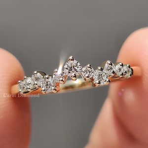 Lab Grown Diamond Wedding Band, Cluster Band, 0.23 TW Round Cut Diamond Half Eternity Band, Dainty Curvy Diamond Band, Anniversary Gifts